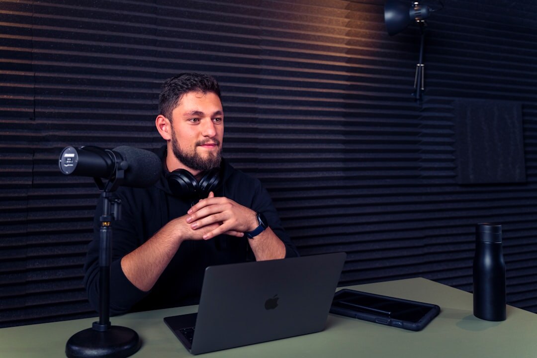 Modern podcast studio available for rental with professional equipment